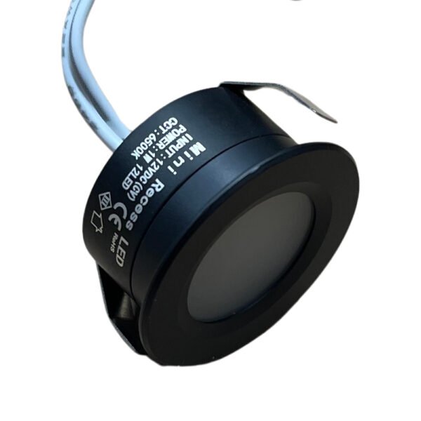 12V Black Mini Recessed LED Downlight (IP67) – Compact Waterproof Light for Campervans, Boats & Porches
