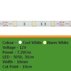 LED Flexible Strip - 12V, 7.2W/m, 5050-LED, IP543